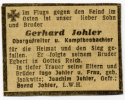 Todesanzeige Gerhard Johler
